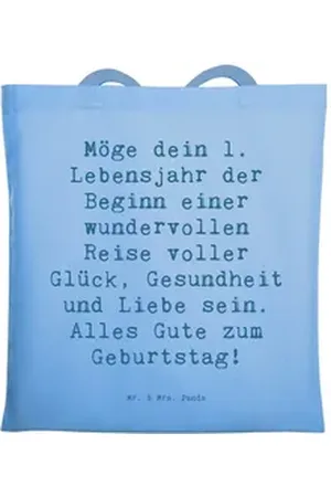 Mr. & Mrs. Panda Tragetasche Spruch 1. Geburtstag Reise - Sky Blue - Geschenk, Feier, Jutebeutel, (1-tlg) blau