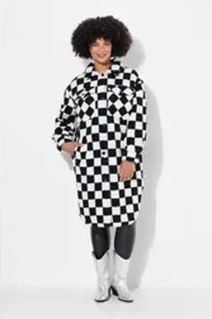 Angel of Style Angel of Style Outdoorjacke Hemdjacke A-Linie Teddyplüsch Schachbrett schwarz 58