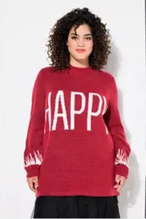 Angel of Style Angel of Style Rollkragenpullover Pullover HAPPY-Statement Ballon-Langarm rot 58/60