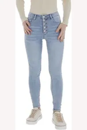Ital-Design Skinny-fit-Jeans Damen Freizeit (86746112) Used-Look Stretch High Waist Jeans in Hellblau blau M/38