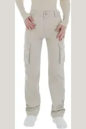 Ital-Design Cargohose Damen Freizeit (86746048) Stretch Stoffhose in Creme braun L/40