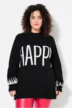 Angel of Style Angel of Style Rollkragenpullover Pullover HAPPY-Statement Ballon-Langarm schwarz 50/52