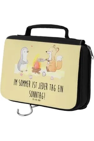 Mr. & Mrs. Panda Kulturbeutel Sommer Sonntag - Gelb Pastell - Geschenk, Freude, Damen, Aufbewahrung (1-tlg), Mehrere Fächer gelb