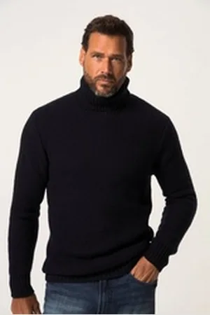 JP 1880 Rundhalspullover Rollkragen-Pullover Strukturstrick blau|schwarz 4XL