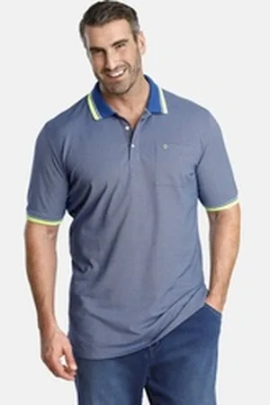 Charles Colby Poloshirt EARL LANDON aus Two-Tone Pikee blau 6XL (76/78)