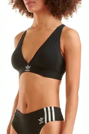 adidas Originals Triangel-BH Adicolor Comfort Flex Cotton mit Racerback-Design, tiefer V-Ausschnitt, ohne Bügel schwarz L
