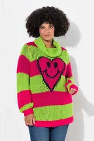 Angel of Style Angel of Style Rollkragenpullover Pullover Straight Fit Blockstreifen Herz-Smiley rosa|rot 58/60