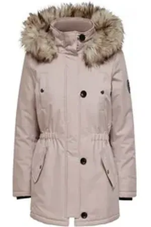 ONLY Winterjacke Damen Winter-Jacke OnlIris einfarbiger Parka Mantel Fellkapuze rosa S