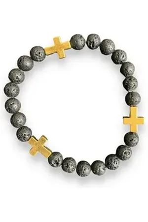 Aaron Bane Armband Lava Armband mit Goldenen Kreuz beads Hand Made (1-tlg)