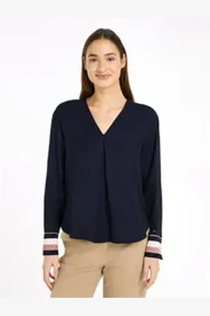 Tommy Hilfiger Langarmbluse (Global Serie TH WOMEN) mit Logoflagge blau 40