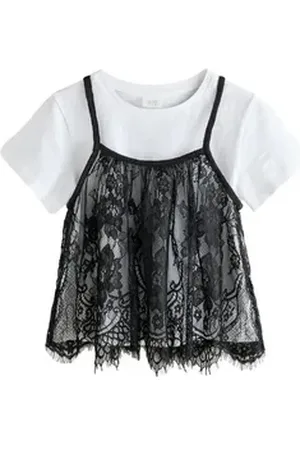 Next Spitzentop Spitzentop und T-Shirt im Set aus 100 % Baumwolle. (2-tlg) schwarz 146 (11 J.)