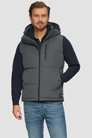 QS by s.Oliver Funktionsweste Wärmende Steppweste mit abnehmbarer Kapuze Label-Patch grau S