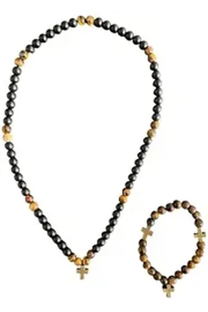 Aaron Bane Ketten-Set Tigerauge Obsidian Kreuz Kette mit Armband in Set Hand Made (1-tlg)