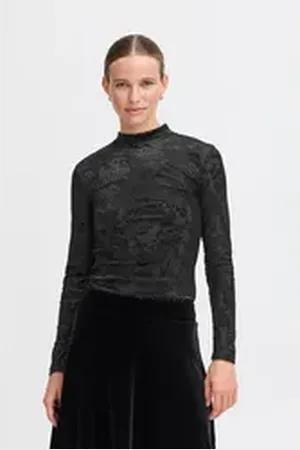 B YOUNG Longsleeve BYSHIRLEY TOP 2 - elegantes Langarm-Shirt mit Samt-Details schwarz XL