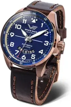 Vostok Automatikuhr Space Race, Braun-Blau, Edelstahlgehäuse, Lederarmband, 325B746-L, 47 mm, bis 20 ATM wasserdicht