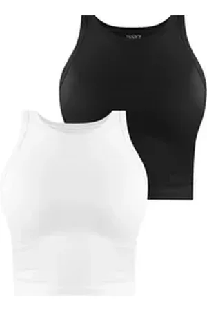 Janice Tanktop 2 x Damen crop Top hochgeschlossen Niah Kurzes Tanktop aus Baumwolle schwarz XL/XXL
