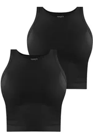 Janice Tanktop 2 x Damen crop Top hochgeschlossen Niah Kurzes Tanktop aus Baumwolle schwarz M/L