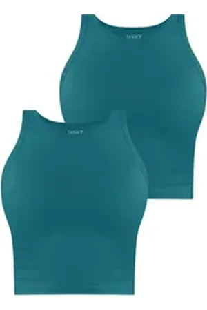 Janice Tanktop 2 x Damen crop Top hochgeschlossen Niah Kurzes Tanktop aus Baumwolle schwarz M/L