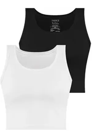 Janice Tanktop 2 x Damen crop Top Namlea Kurzes Tanktop aus Baumwolle schwarz XL/XXL
