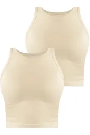 Janice Tanktop 2 x Damen crop Top hochgeschlossen Niah Kurzes Tanktop aus Baumwolle beige|schwarz XS/S