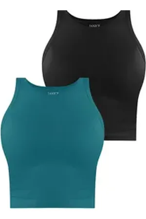 Janice Tanktop 2 x Damen crop Top hochgeschlossen Niah Kurzes Tanktop aus Baumwolle schwarz M/L