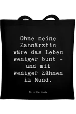 Mr. & Mrs. Panda Tragetasche Spruch Zahnärztin Dank - Schwarz - Geschenk, Zähne, Strandtasche, Sto (1-tlg) schwarz