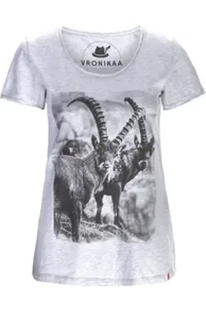 VRONIKAA Trachtenshirt Shirt Steinböcke Damen grau-melange Steinbock S