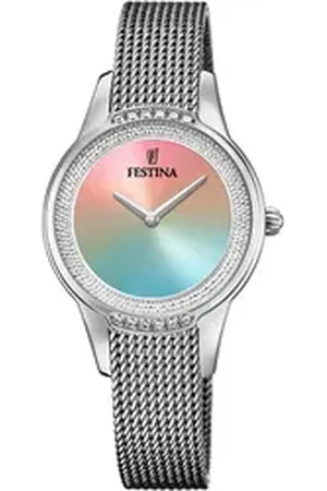 Festina Quarzuhr Mademoiselle F20494/9, Armbanduhr, Damenuhr, Edelstahlarmband, analog, Zirkonia (synth) silberfarben