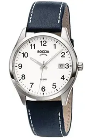 Boccia Titanium Boccia Quarzuhr Titan mit Lederband Schwarz weiß
