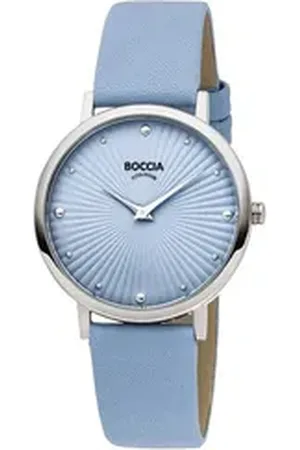 Boccia Titanium Boccia Quarzuhr Titan mit Lederband Hellblau blau