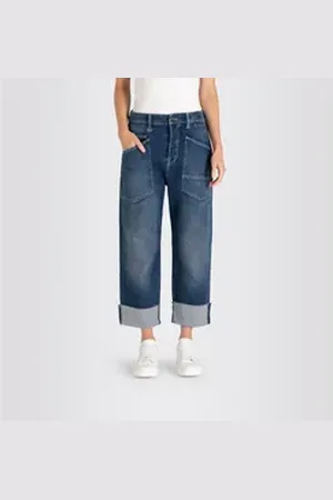 Mac Boyfriend-Jeans Lässige Baggy Denim in Mid Blue Commercial Aut (1-tlg) Nicht Vorhanden blau 42 (L)