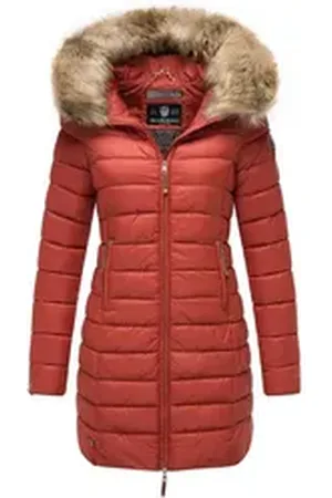 Marikoo Steppmantel Rose-Stepp zeitloser Winterparka mit großer Kunstfellkapuze braun S (36)