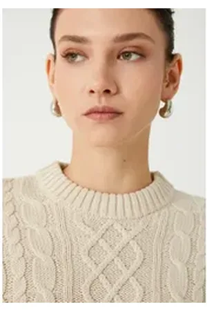 Koton Rundhalspullover Rundhalsausschnitt Haarzopf beige L