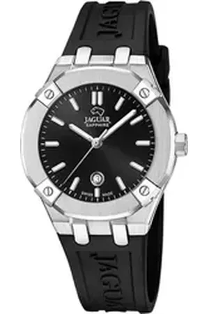 Jaguar Quarzuhr Diplomatic J1017/2, Armbanduhr, Damenuhr, Swiss Made, analog, Tag, Kautschukarmband schwarz