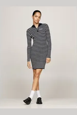 Tommy Hilfiger Strickkleid TJW METALLIC TIP ZIP SWTR DRESS mit Glitzer, Zipper blau XS (34)