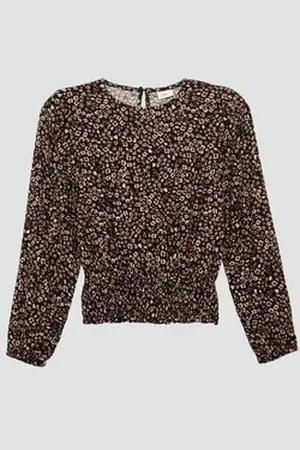 QS by s.Oliver Langarmbluse Bluse mit Smok-Detail Raffung schwarz 134/140