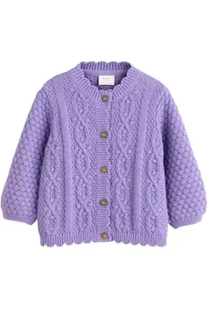 Next Strickjacke Baby-Strickjacke aus 100 % Baumwolle mit Bommeln (1-tlg) lila 56 (bis zu 1 Mon.)