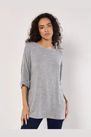 Apricot Rundhalsshirt Longshirt, (1-tlg) mit Fledermausärmeln silberfarben S (36)
