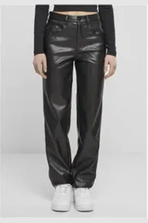 Urban classics Lederhose Ladies Straight Leg Synthetic Leather Pants schwarz 27