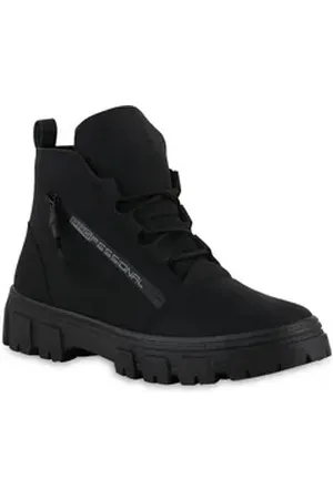 VAN HILL Damen Warm Gefüttert Schnürstiefeletten Stiefeletten Zipper Schuhe Schnürstiefelette Schuhe schwarz 39 EU