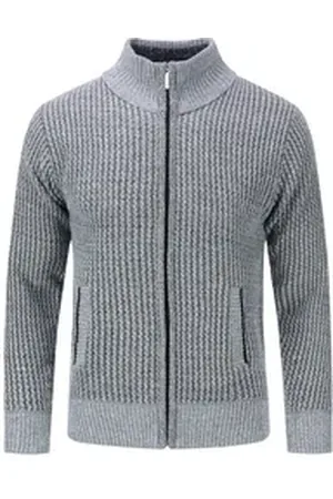 Allthemen Strickjacke mit Stehkragen Herren klassischer Cardigan grau 4XL