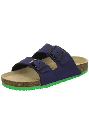 Afs 110047 Zweischnaller Pantolette für Jungen mit Fußbett, bequeme Sandalen aus Leder blau 38 EU