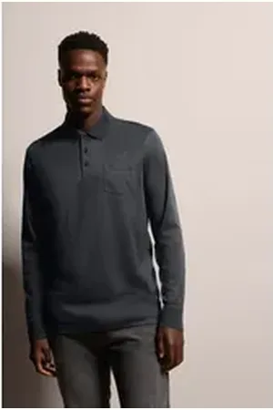 Bugatti Langarm-Poloshirt mit feiner zweifarbiger Strukturoptik grau 4XL