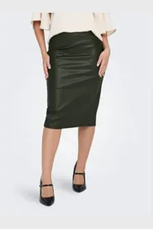 ONLY JACQUELINE de YONG Sommerrock Rock Glänzend Lederoptik Midi Länge JDYSOYA MIDI PU SKIRT JRS ATK grün XS
