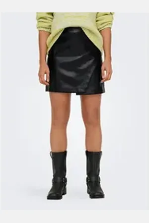 ONLY Lederimitatrock ONLZETA HW FAUX LEA SKIRT CC PNT mit Wickeloptik schwarz XL (42)