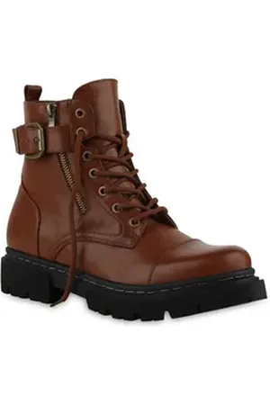 VAN HILL 840807 Damen Übergrößen Schnürstiefelette Schuhe braun