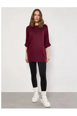 Apricot Rundhalsshirt Longshirt, (1-tlg) mit Fledermausärmeln rot XS (34)