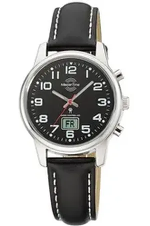 Master Time Funkuhr Funkarmbanduhr für mit Lederband Schwarz schwarz