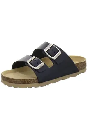 Afs 110050 Zweischnaller Pantolette für Jungen mit Fußbett, bequeme Sandalen aus Leder blau 32 EU