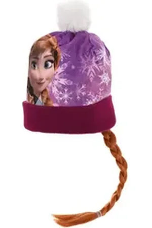 Disney Frozen Bommelmütze Mädchen Mütze mit Zopf Anna + Elsa Eiskönigin 52 + 54 Zopf lila 52